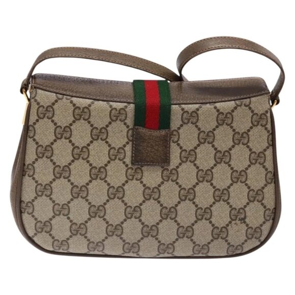 GUCCI GG Supreme Web Sherry Line Shoulder Bag PVC Beige - Picture 3 of 16